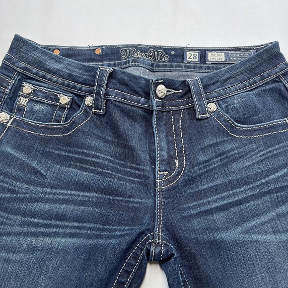 Miss Me Blue Jeans Mid Rise Easy Boot Worn Once 28 Womens Dark Wash Sequins - Picture 4 of 10